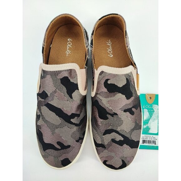 Olukai Women's Pehuea Pa’i Canvas Slip On Camo Grey Shoes Size 6 US - Picture 4 of 8